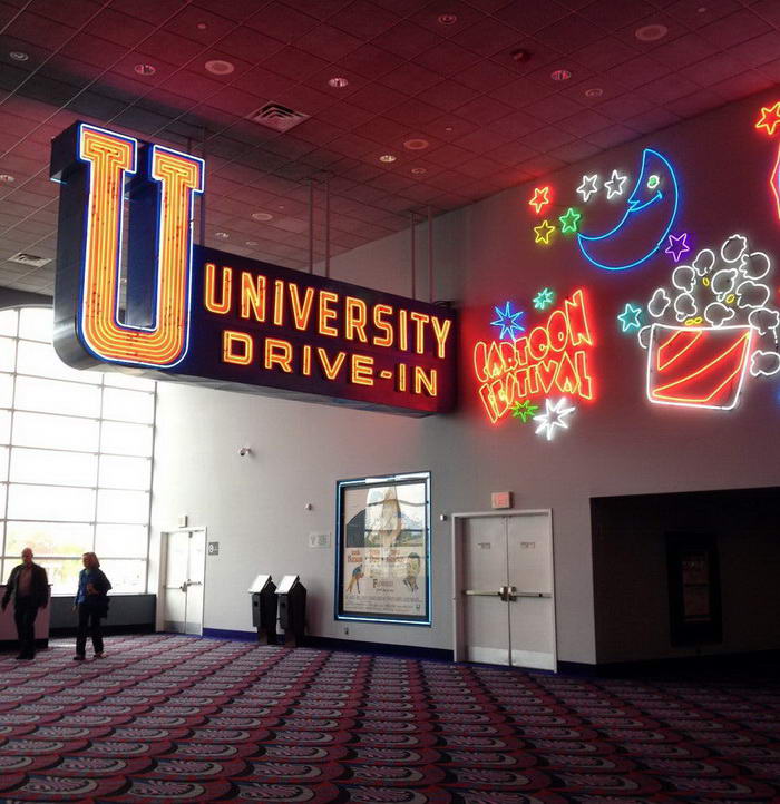 University Drive-In Theatre - Neon Sign Now At Indoor Theater Lobby (newer photo)